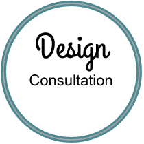 A circle with the words design consultation in it.